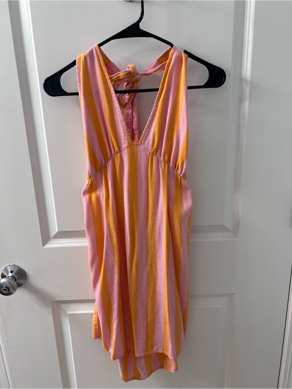 bp Pink & orange Striped Tie-neck One-Piece mini dress